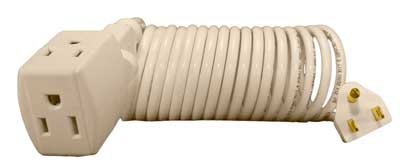 18 AWG white coiled extension cord with block to connect three devices